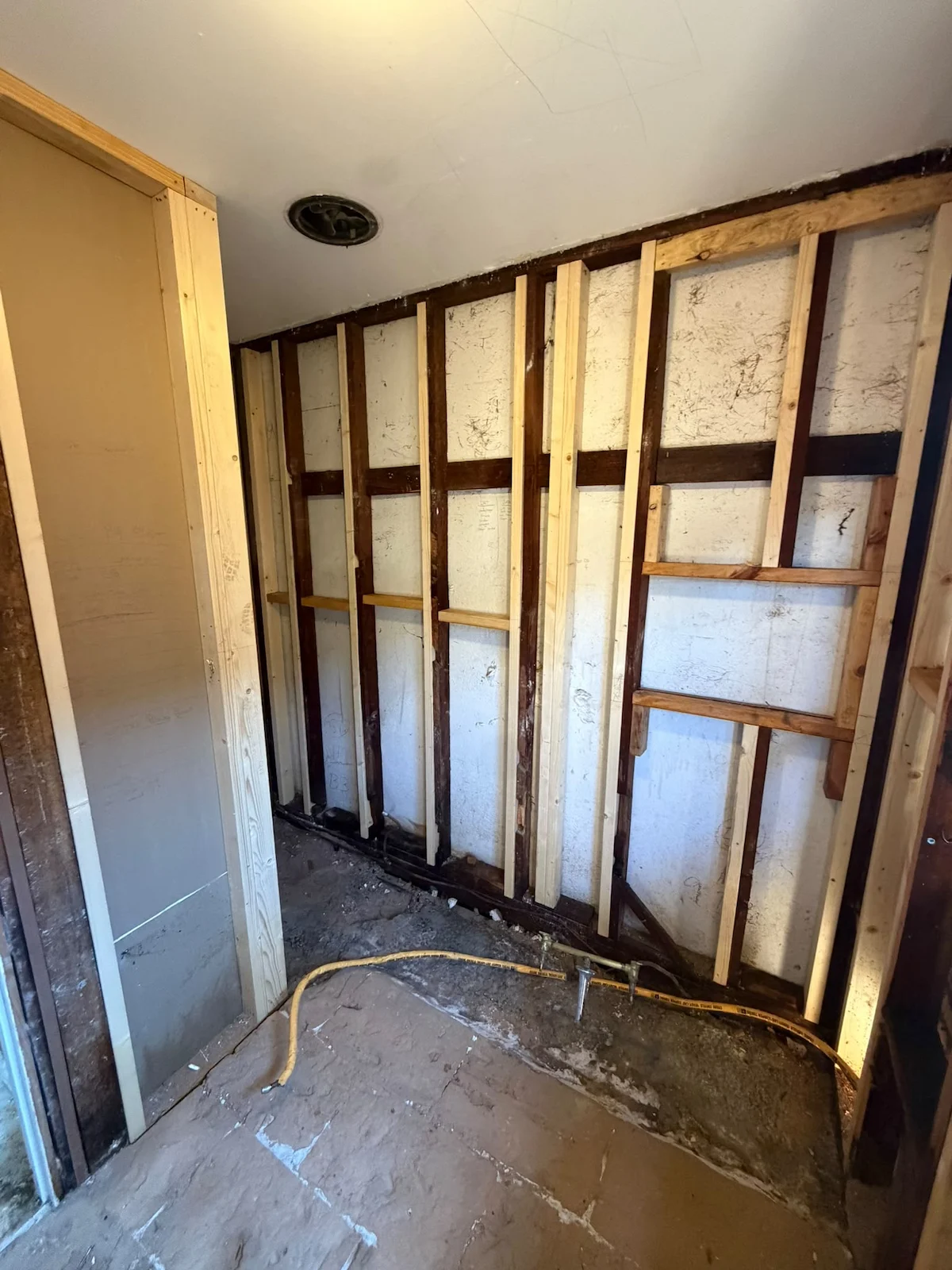 Bathroom wall being reframed to create the revised Fawkner bathroom layout