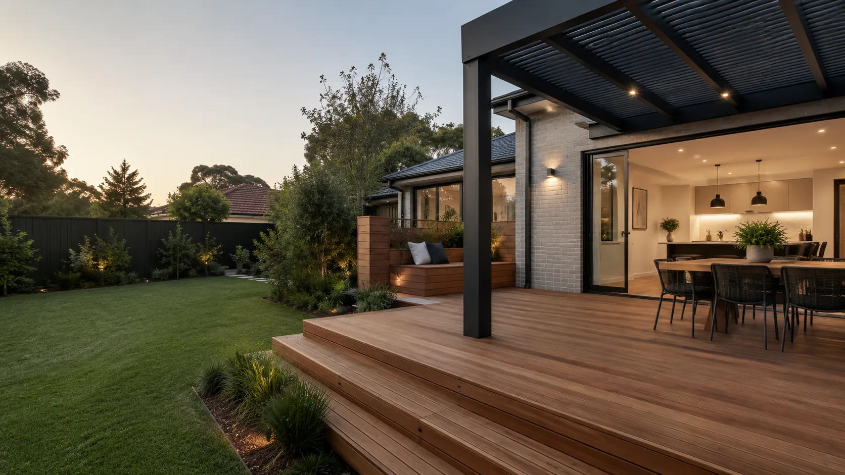 Completed timber deck adjoining a Melbourne home