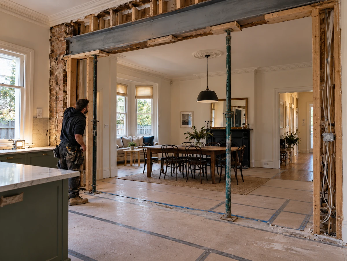 Structural kitchen renovation opening a Melbourne character home into an open-plan living space