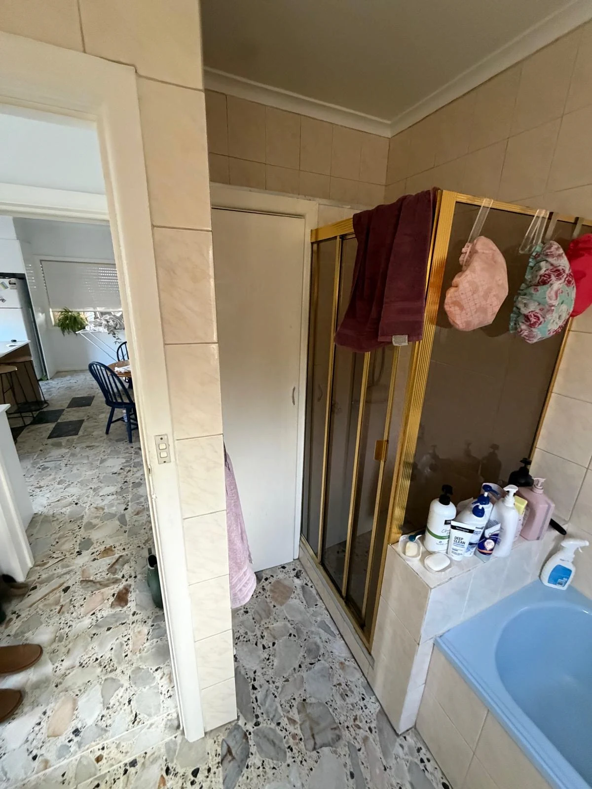 Original shower beside the adjoining cupboard before the Fawkner bathroom layout was changed