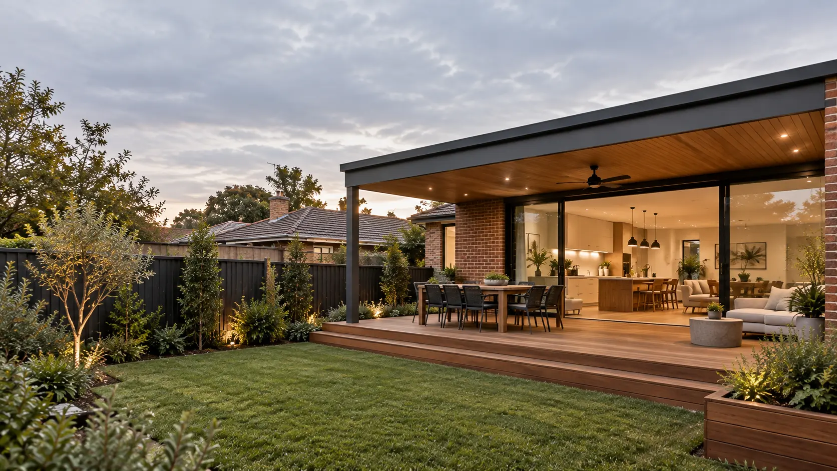 Renovated family home in St Albans with a deck, pergola and contemporary extension